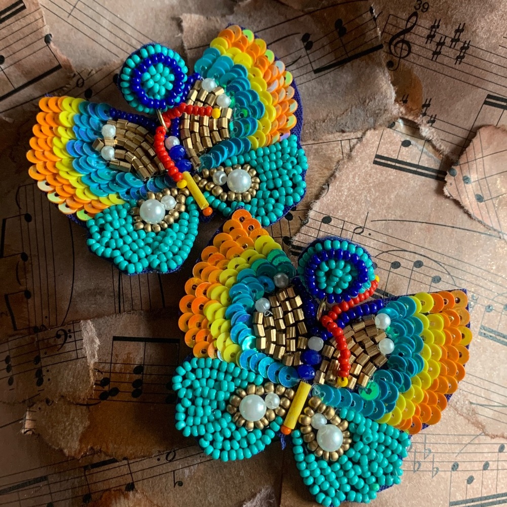 Turquoise Beaded Butterfly Earrings | Mother Day Gift| Mixed Bead Earrings